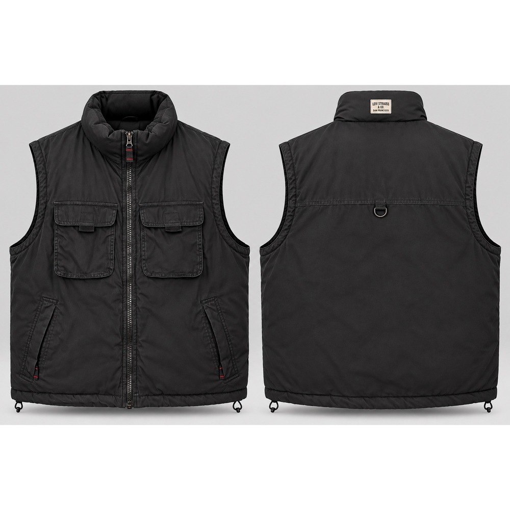 Eddie Bauer Vest Mens XL Black Down Insulated Utility Outdoor Hiking Fishing
